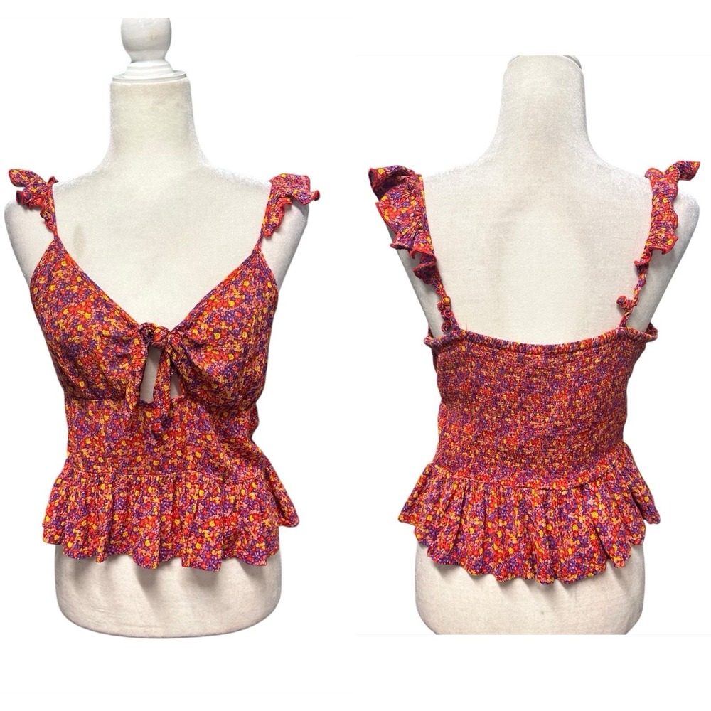 Patrons of Peace Floral Top Red Peplum Cottage Bloomcore Smock‎ Baby Doll Size M